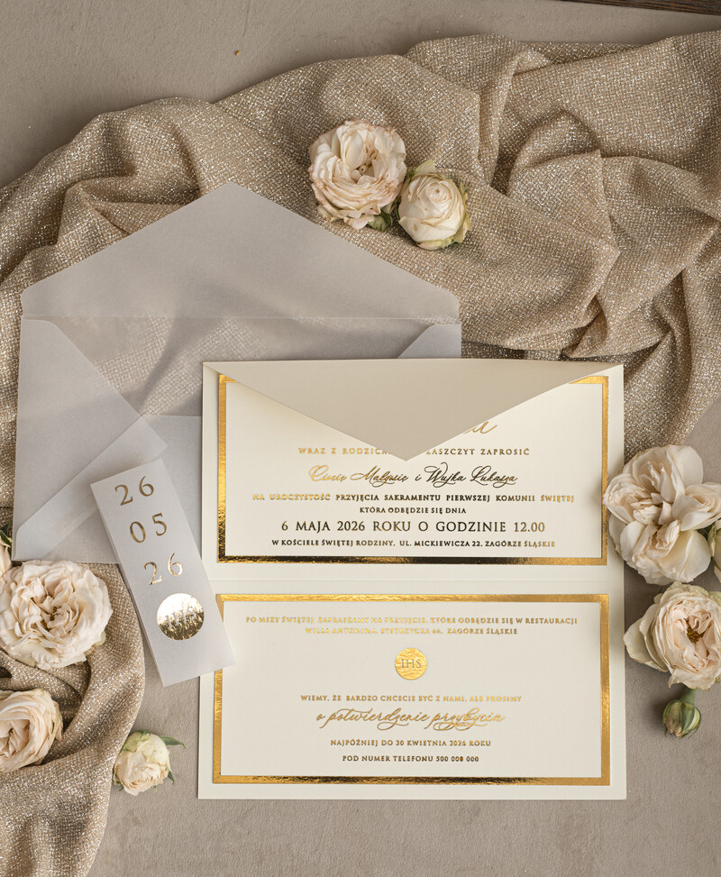 Złote i Eleganckie Zaproszenia Komunijne dla Dziewczynki - idealne na Pierwszą Komunię-1