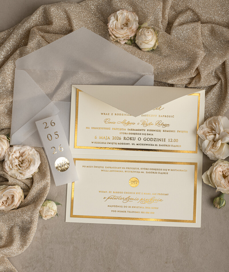 Złote i Eleganckie Zaproszenia Komunijne dla Dziewczynki - idealne na Pierwszą Komunię-2