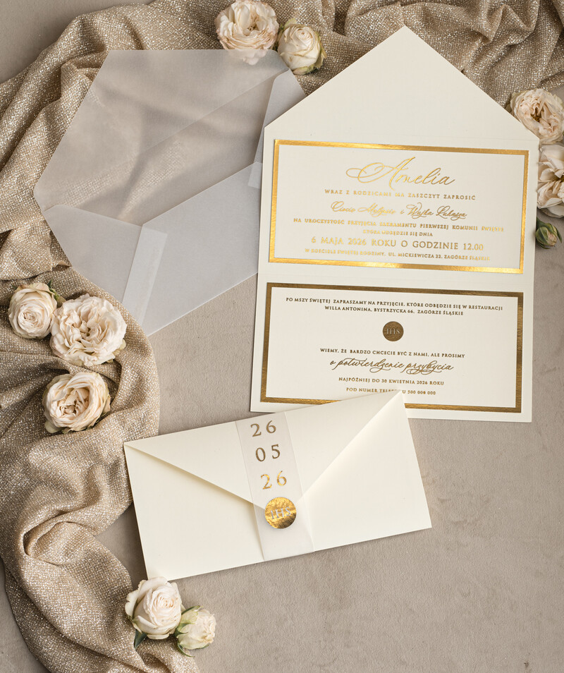 Złote i Eleganckie Zaproszenia Komunijne dla Dziewczynki - idealne na Pierwszą Komunię-8