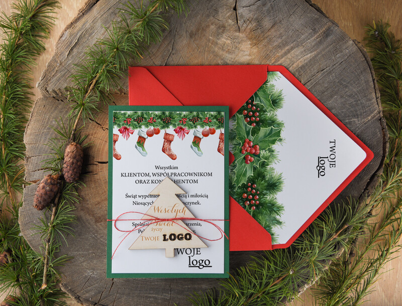 „Firmowe kartki świąteczne z logo twojej firmy – kolorowe kartki bożonarodzeniowe”