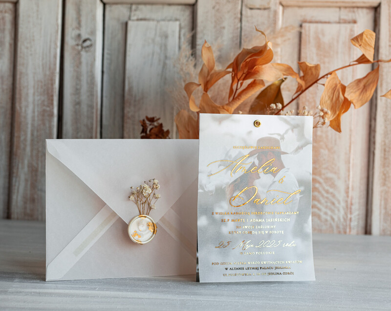 Eleganckie Złote zaproszenia ślubne ze zdjęciem - Zaproszenie na ślub z Waszym zdjęciem-2