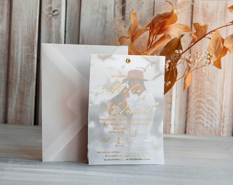 Eleganckie Złote zaproszenia ślubne ze zdjęciem - Zaproszenie na ślub z Waszym zdjęciem-10