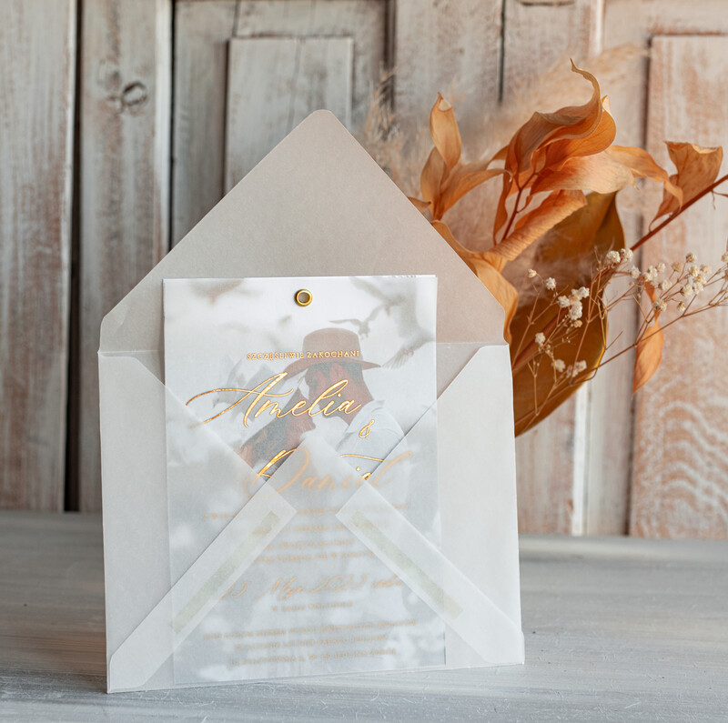 Eleganckie Złote zaproszenia ślubne ze zdjęciem - Zaproszenie na ślub z Waszym zdjęciem-6