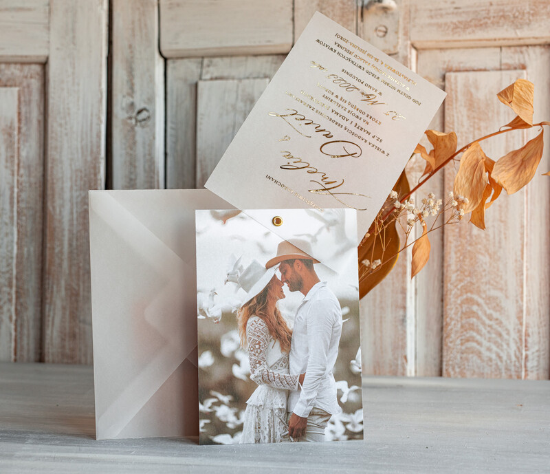 Eleganckie Złote zaproszenia ślubne ze zdjęciem - Zaproszenie na ślub z Waszym zdjęciem-8