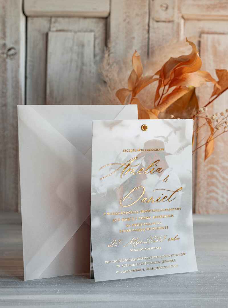 Eleganckie Złote zaproszenia ślubne ze zdjęciem - Zaproszenie na ślub z Waszym zdjęciem-1
