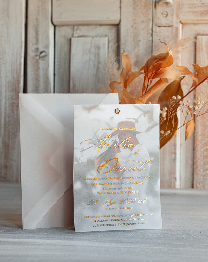 Eleganckie Złote zaproszenia ślubne ze zdjęciem - Zaproszenie na ślub z Waszym zdjęciem-9