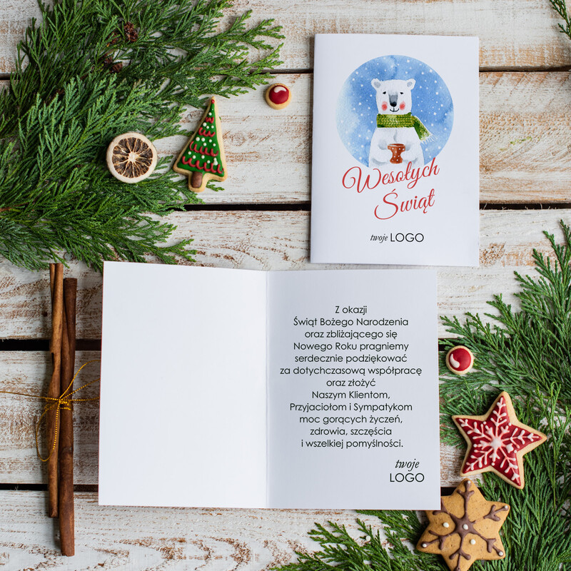 Eleganckie firmowe kartki świąteczne z logo i piękną wstążką-1