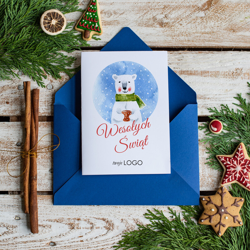 Eleganckie firmowe kartki świąteczne z logo i piękną wstążką-0