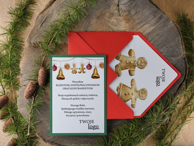 Biznesowe kartki świąteczne z Twoim logo: bożonarodzeniowe kartki z drewnianą zawieszką i sznurkiem-1