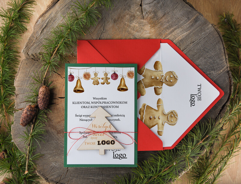Biznesowe kartki świąteczne z Twoim logo: bożonarodzeniowe kartki z drewnianą zawieszką i sznurkiem-0