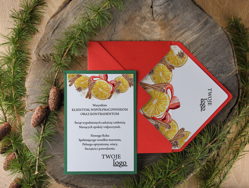 Ręcznie robione kartki świąteczne z logo firmy: Kartka z ozdobą na choinkę-1