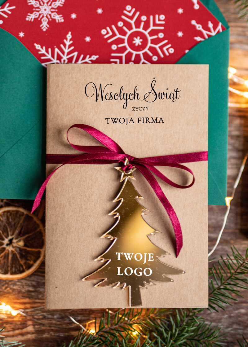 Eleganckie kartki świąteczne dla firm z logo i złotą bombką - niezapomniany prezent dla klientów i partnerów biznesowych!-0