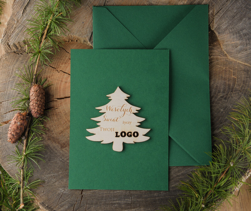 Wyjątkowe kartki świąteczne z logo mojej firmy i drewnianą bombką-4