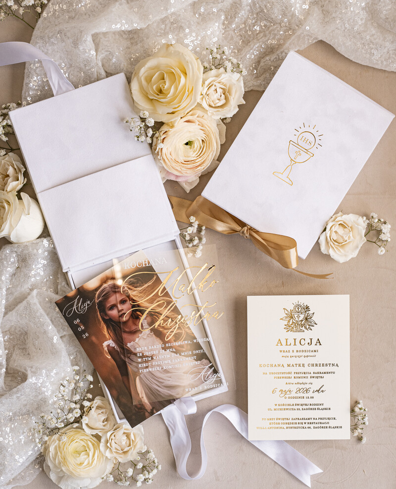 Eleganckie zaproszenia na Pierwszą Komunię dla Matki Chrzesnej i Rodziców Chrzestnych, Zaproszenie VIP dla Baci i Dziadka-14