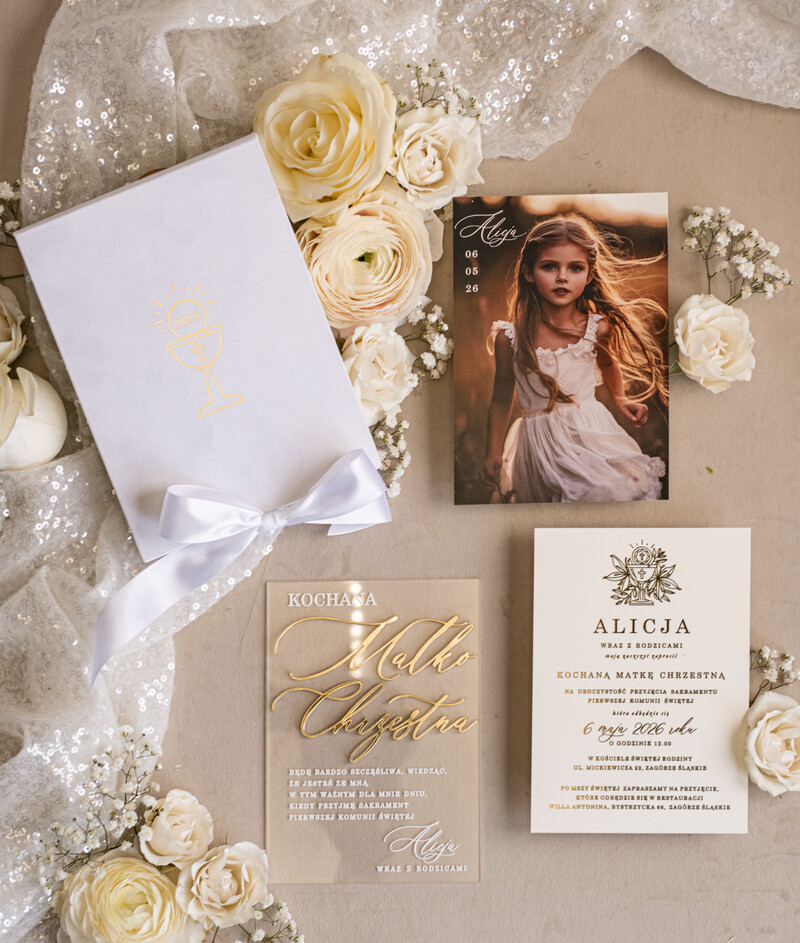 Eleganckie zaproszenia na Pierwszą Komunię dla Matki Chrzesnej i Rodziców Chrzestnych, Zaproszenie VIP dla Baci i Dziadka-2