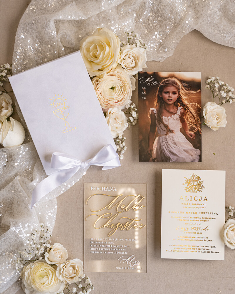 Eleganckie zaproszenia na Pierwszą Komunię dla Matki Chrzesnej i Rodziców Chrzestnych, Zaproszenie VIP dla Baci i Dziadka-0